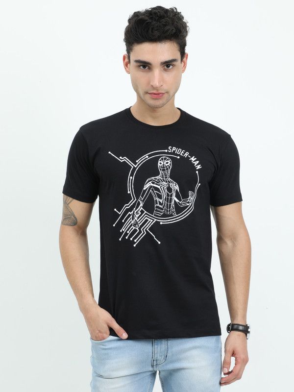 Spiderman Men Superhero Round Neck Pure Cotton Black T-Shirt