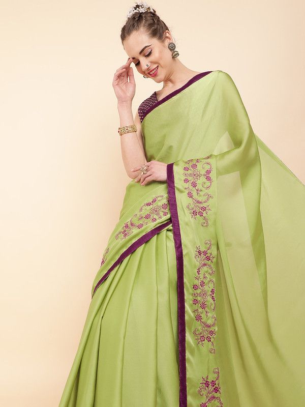 Fashion Satin Saree  (Light Green)