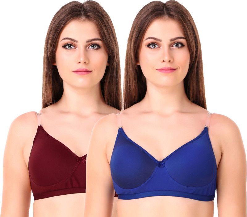 Pack of 2 Women T-Shirt Lightly Padded Bra  (Maroon, Blue)