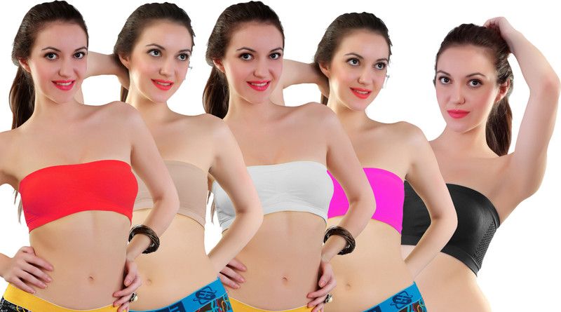Pack of 5 Women Bandeau/Tube Non Padded Bra  (Red, White, Pink, Beige)