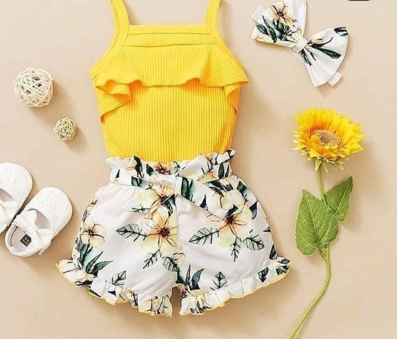 BHOOLKU Baby Girls Party(Festive) Top Shorts  (Yellow)