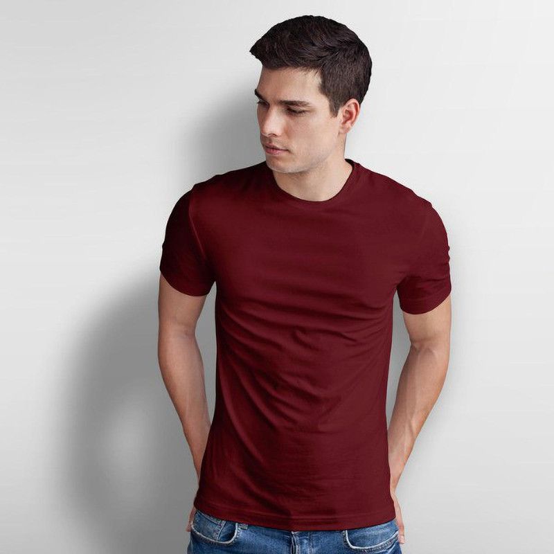 MAHRUM1T1 Men Solid Round Neck Cotton Blend Multicolor T-Shirt