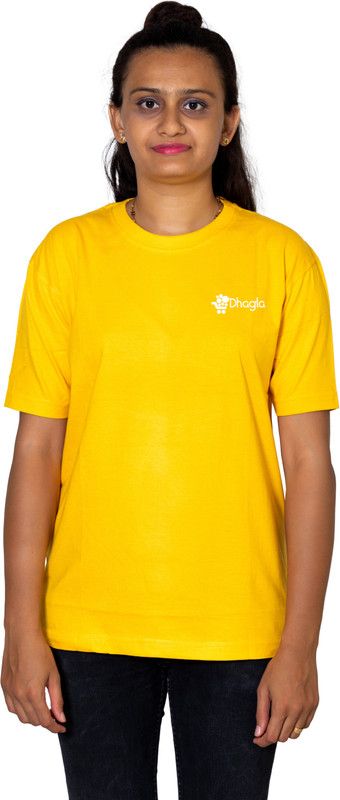 NOW-J3S001-F-YELLOW-XXL Women Solid Round Neck Pure Cotton Yellow T-Shirt