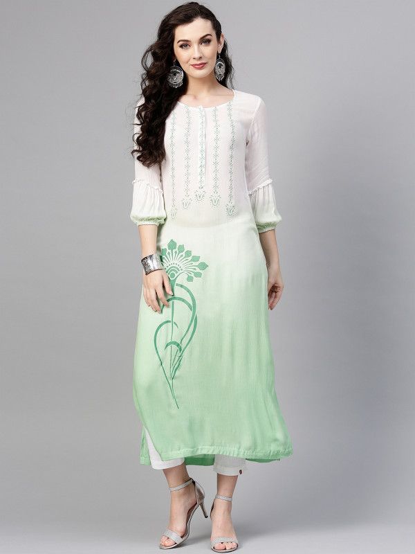 Women Printed, Dyed/Ombre Viscose Rayon Straight Kurta  (Green)