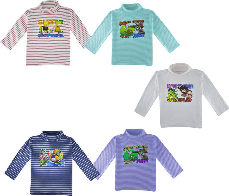 Baby Boys & Baby Girls Striped Cotton Blend T Shirt  (Multicolor, Pack of 5)