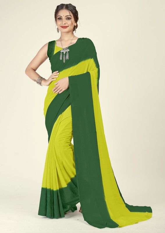 Ombre, Striped Fashion Georgette Saree  (Dark Green, Green)