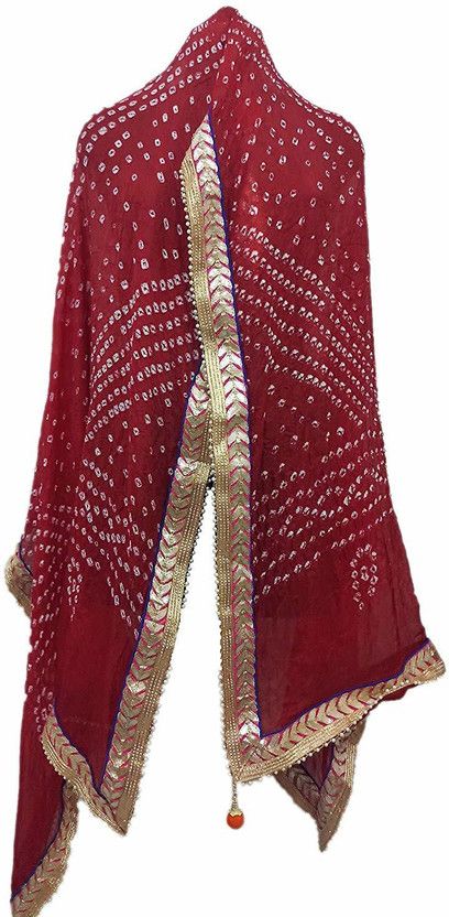 Art Silk Self Design Red Women Dupatta