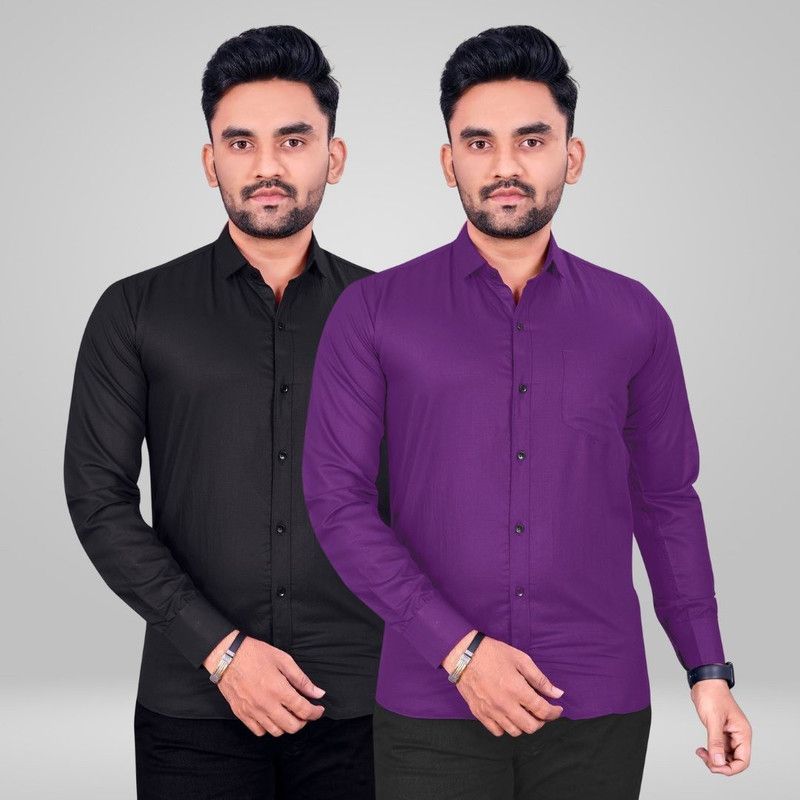 Men Solid Casual Purple Shirt  (Pack of 2)
