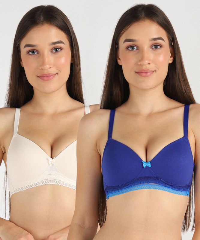 Pack of 2 Women T-Shirt Lightly Padded Bra  (Blue)