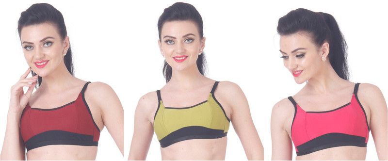 Women Full Coverage Non Padded Bra  (Green, Maroon, Pink)