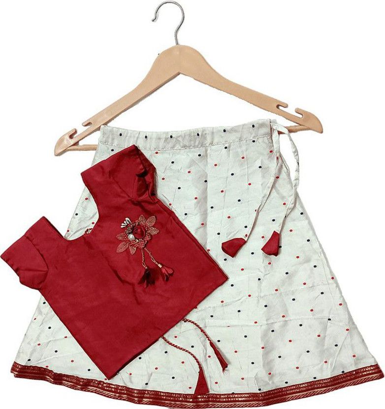 Indi Girls Lehenga Choli Western Wear Embellished Lehenga & Crop Top  (Maroon, Pack of 1)