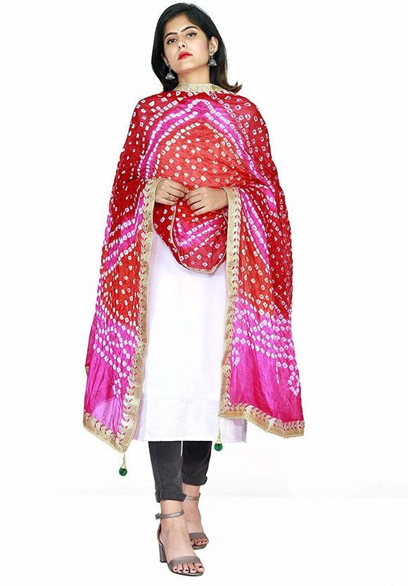 Art Silk Printed Red, Pink Women Dupatta