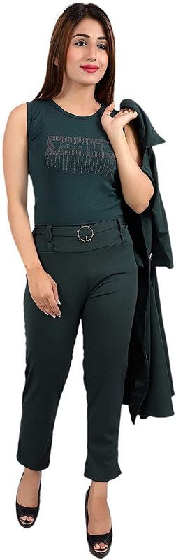 Women Lycra Blend Ethnic Jacket, Top and Palazzo Set