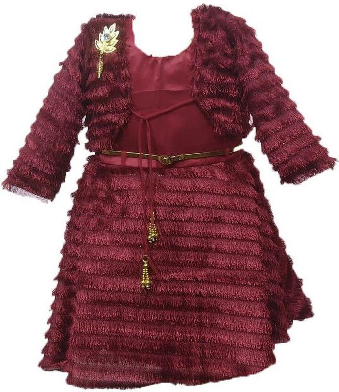 Disney Princess Midi/Knee Length Party Dress  (Maroon, Full Sleeve)