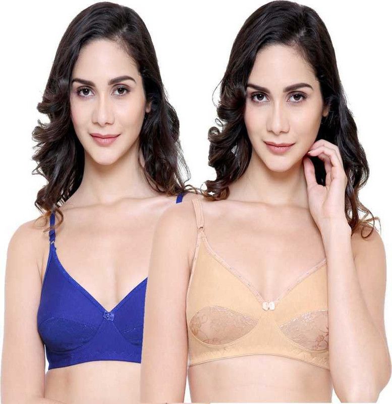 Pack of 2 Women T-Shirt Non Padded Bra  (Beige, Blue)