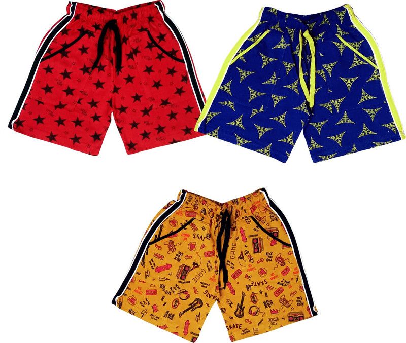 Short For Boys & Girls Casual Printed Cotton Blend  (Blue, Pack of 3)