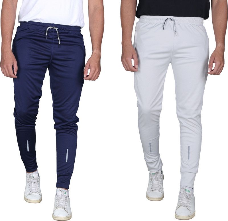 Men Solid, Self Design Dark Blue, Grey Track Pants