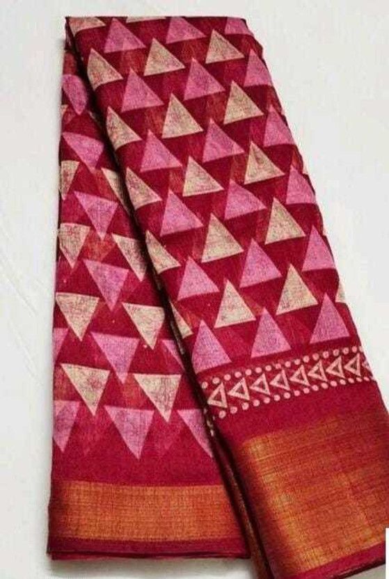 Embellished Bollywood Cotton Blend Saree  (Red)