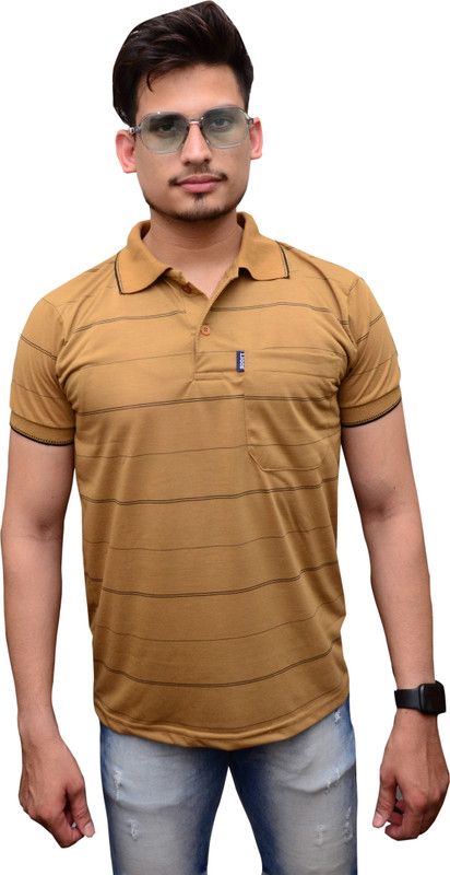 Striped Men Brown T-Shirt
