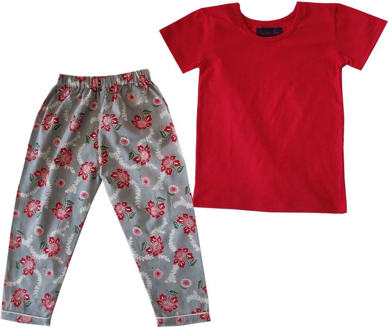 Boys & Girls Printed Pure Cotton Kids Nightwear  (Red Pack of 1)