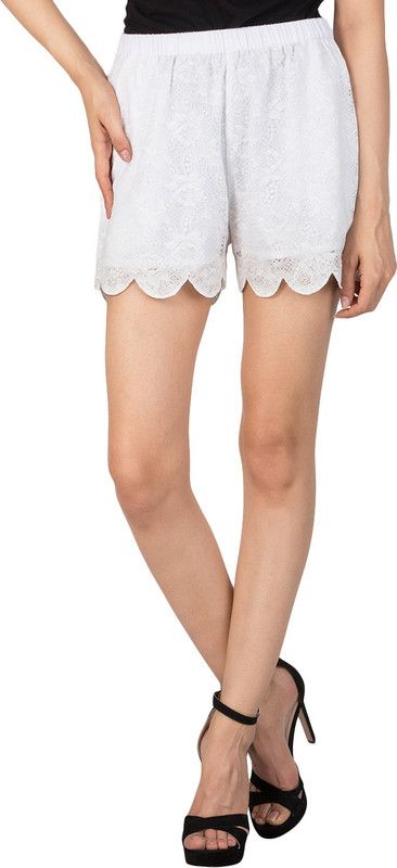 Self Design Women White Hotpants