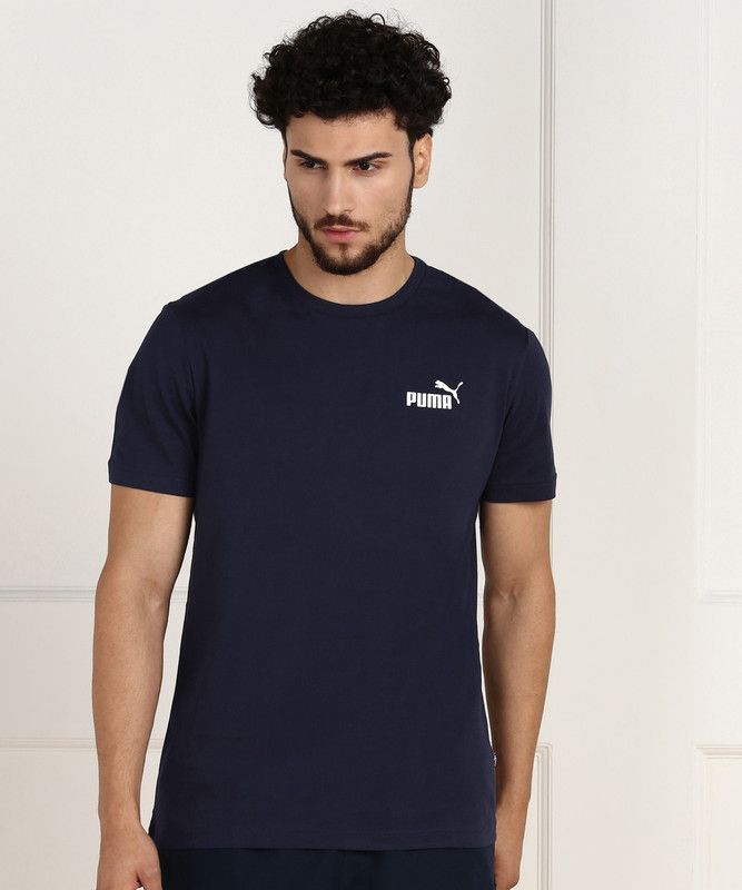 Essentials Tee Men Solid Round Neck Cotton Blend Blue T-Shirt