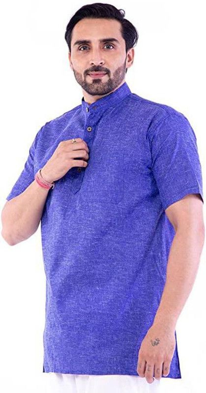 Men Solid Pure Cotton Straight Kurta  (Blue)