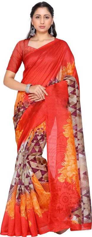 Printed Daily Wear Silk Blend Saree  (Red)