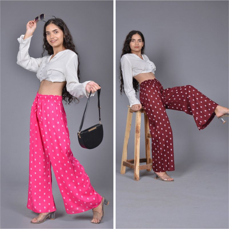 Pack of 2 Women Regular Fit Pink, Maroon Viscose Rayon Trousers
