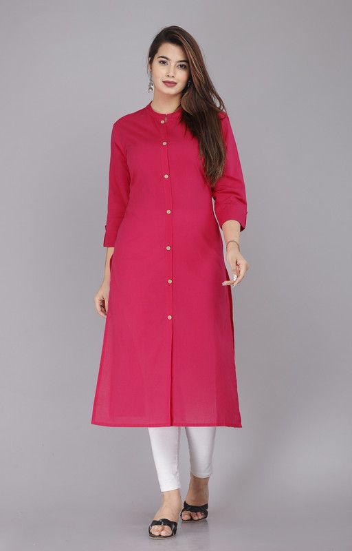 Women Solid Pure Cotton Flared Kurta  (Pink)