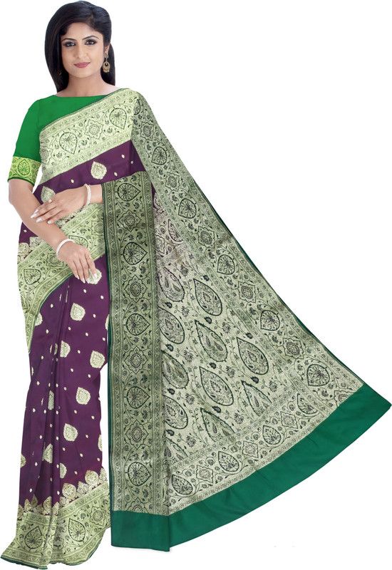 Solid/Plain Banarasi Jacquard Saree  (Brown)