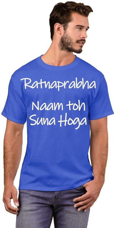 Typography Men White, Blue T-Shirt