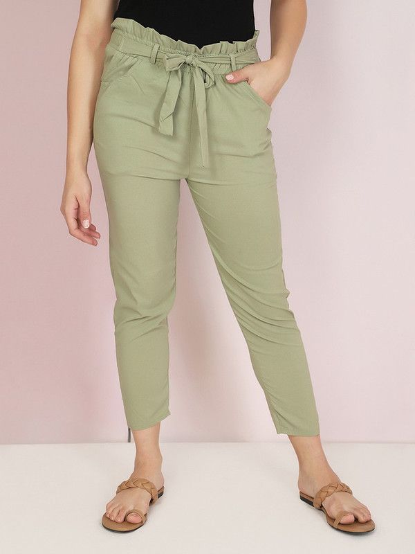 Women Skinny Fit Green Cotton Blend Trousers