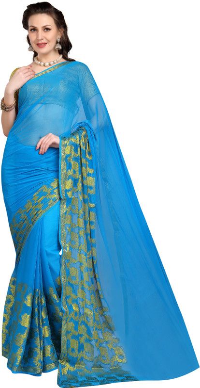 Woven Bollywood Georgette Saree  (Light Blue)