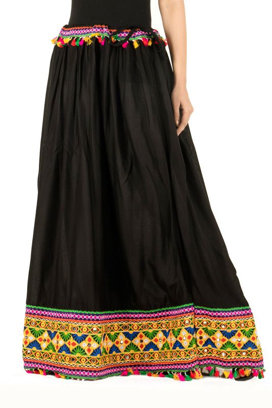 Women Embroidered Flared Dark Blue Skirt