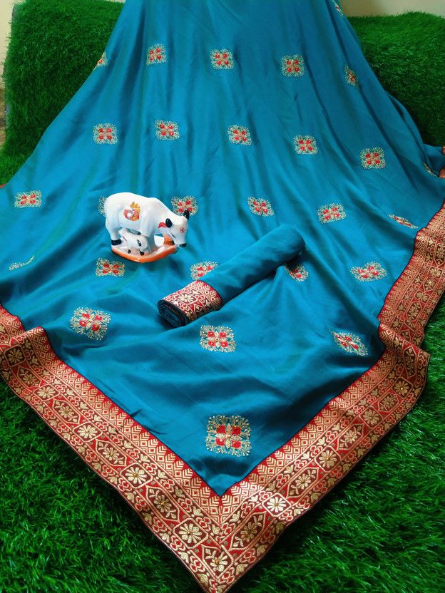 Embroidered Bollywood Art Silk Saree  (Light Blue)