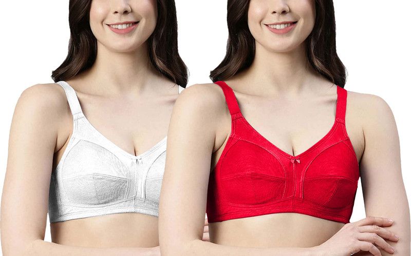 Women Non Padded Bra  (White, Red)