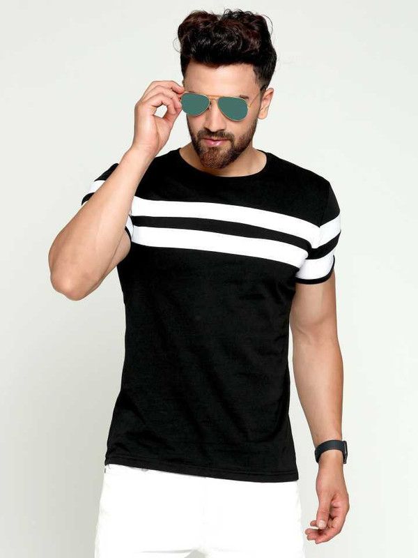 Men Stylish Tshirt Men Solid Round Neck Cotton Blend White, Black T-Shirt
