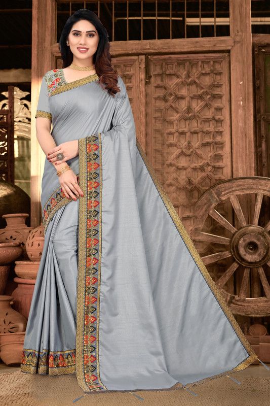 Self Design Bollywood Art Silk Saree  (Grey)