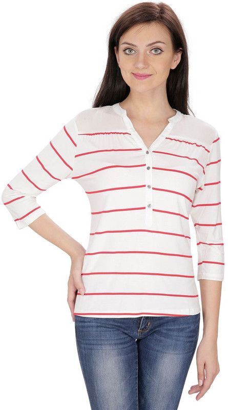 Party Regular Sleeves Striped Women White Top