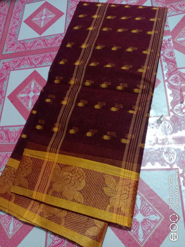 Woven Tant Pure Cotton Saree  (Green)