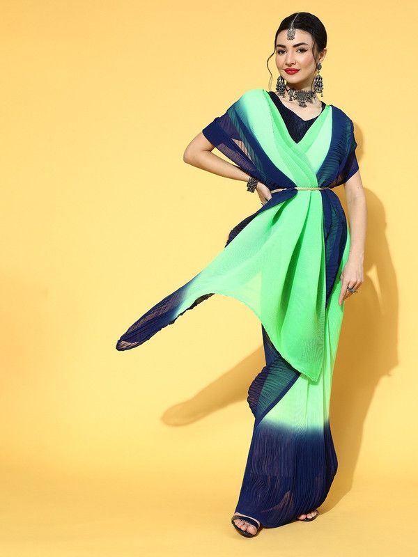 Striped Bollywood Georgette Saree  (Dark Green)