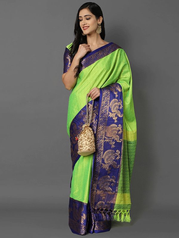 Woven Kovai Cotton Silk Saree  (Light Green)
