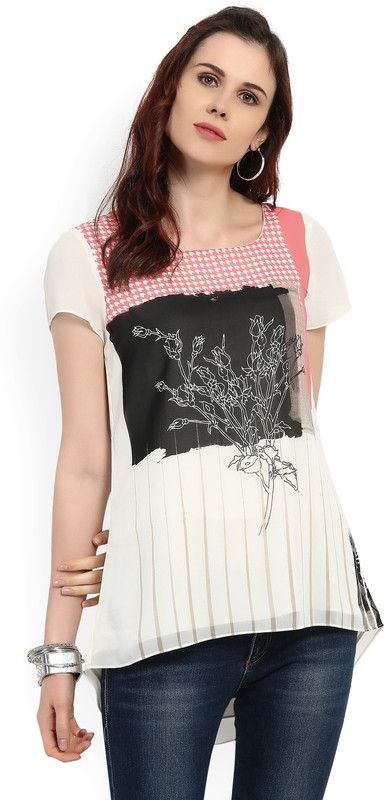 Casual Regular Sleeves Geometric Print Women White, Black, Pink Top