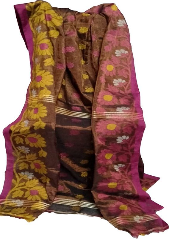 Embroidered Handloom Linen Saree  (Multicolor)