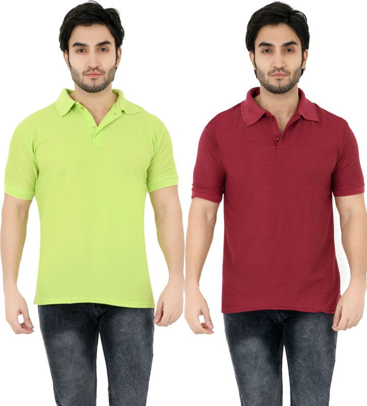 Pack of 2 Men Solid Polo Neck Poly Cotton Maroon T-Shirt