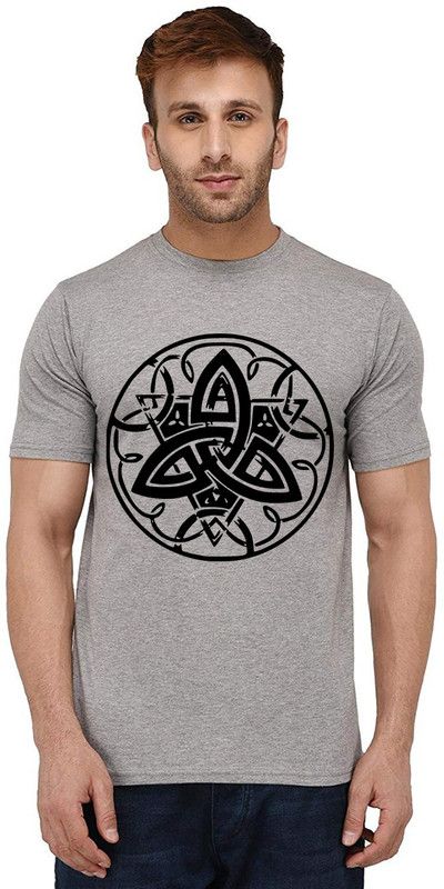 Star Vector Design Men Graphic Print Round Neck Pure Cotton Grey T-Shirt