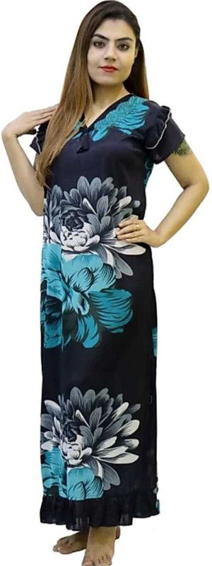 Women Night Dress  (Blue, White)