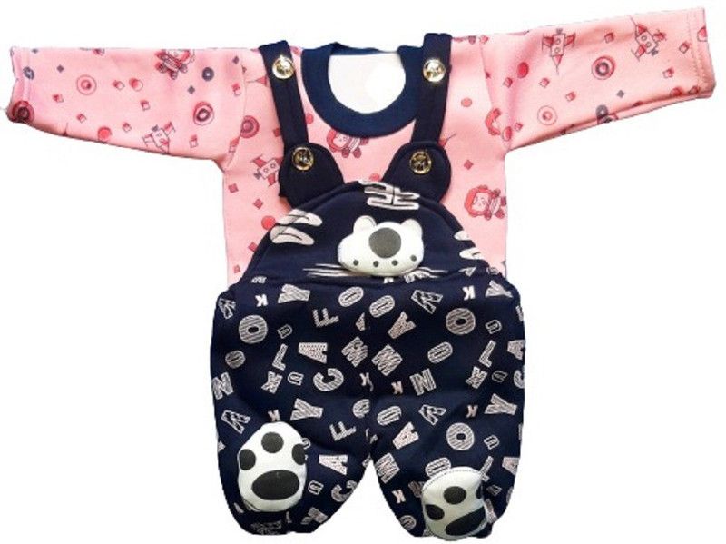 Dungaree For Baby Boys & Baby Girls Casual Printed Wool Blend  (Pink, Pack of 1)
