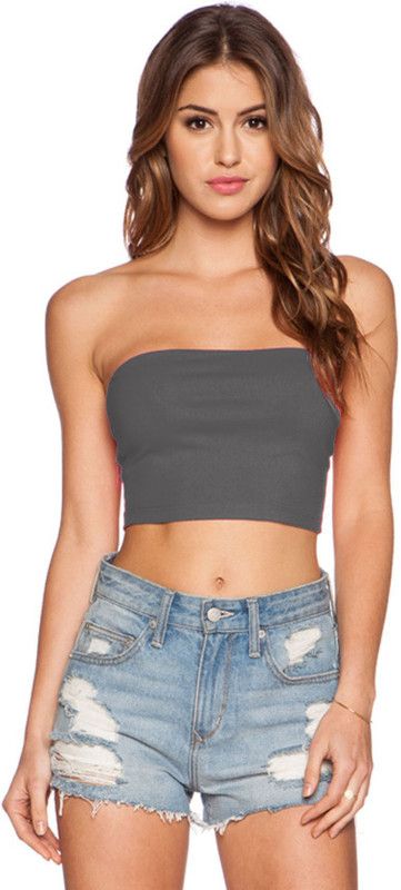Beach Wear Sleeveless Solid Women Grey Top